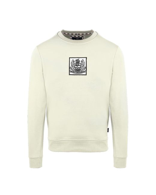 Aquascutum White Crew Neck Ribbed Collar Long Sleeve Sweatshirt for men