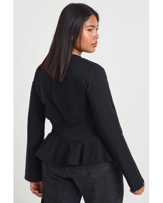 Boohoo Blue Plus Long Sleeve Frill Hem Top