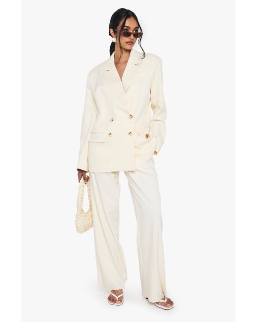 Boohoo Natural Woven Tailored Frayed Hem Wide Leg Trousers