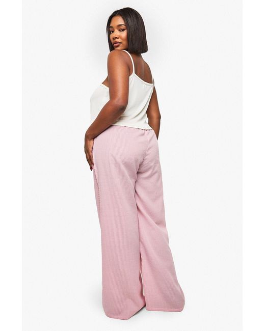 Boohoo Pink Pointelle Vest And Wide Leg Trouser Pj Set
