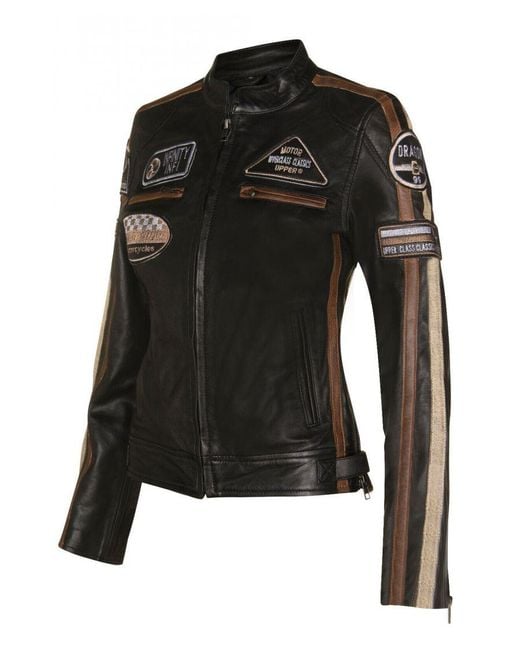 Infinity Leather Black Biker Racing Badges Jacket-Agadir