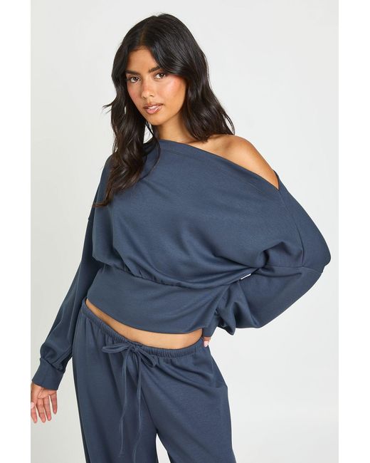 Boohoo Blue Soft Touch Off Shoulder Sweatshirt