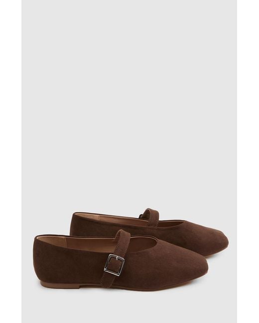 Boohoo Brown Extra Wide Fit Square Toe Ballet Flats