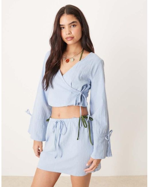 ASOS Blue Fern Wrap Front Beach Top