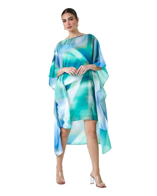 Ariella Blue Abstract Print Chiffon Draped Tunic Dress