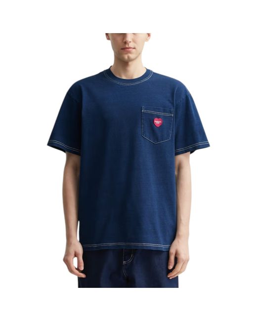 Carhartt Blue Wip Ingo Pocket Basic T-Shirt Heart Patch Loose Fit Top for men