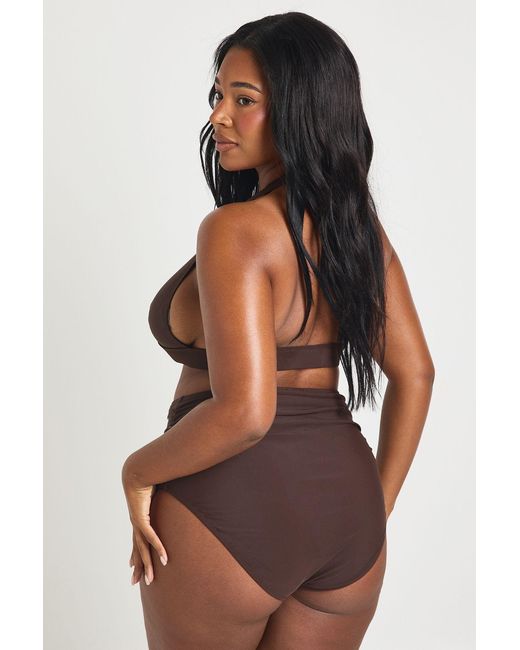 Boohoo Brown Plus Essentials Plunge Halterneck Bikini Top