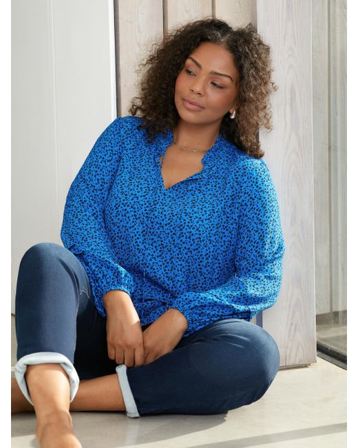 Live Unlimited Blue Ditsy Print Pleated Sleeve Blouse