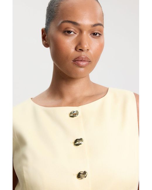 Karen Millen Natural Plus Size Tailored Linen Statement Button Front Waistcoat