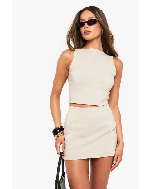Boohoo White Bengaline Mini Skirt With Pintucks