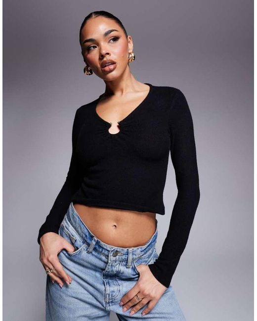 ASOS Blue Ring Hardware Detail Knit Long Sleeve Top