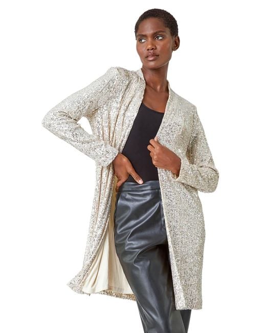 Roman Longline Sequin Stretch Jacket in White Lyst UK