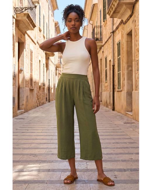 Roman Green Air Flow Pleat Cropped Trouser