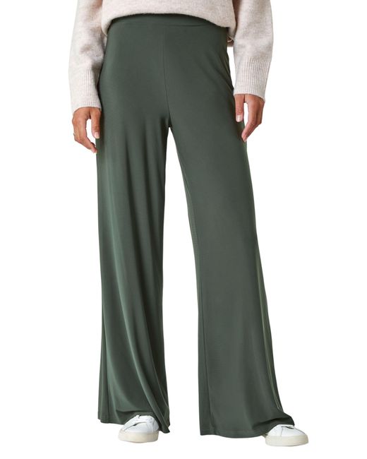 Roman Green Wide Leg Stretch Trousers Jersey Palazzo Pants