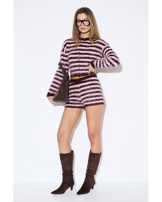 MissPap Red Brushed Stripe Crew Cardigan Co-Ord