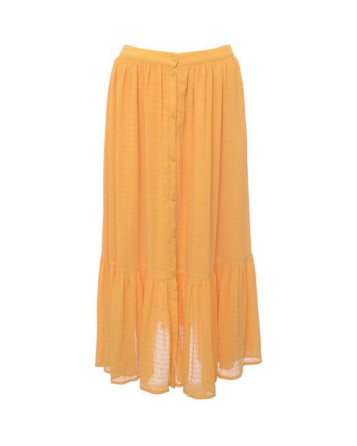 French Connection Orange Ruffle Hem Midi Skirt