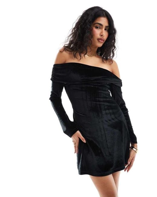 ASOS Black Velvet Mini Bardot Dress