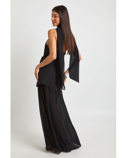 Boohoo Black Halterneck Backless Chiffon Skirt Maxi Dress