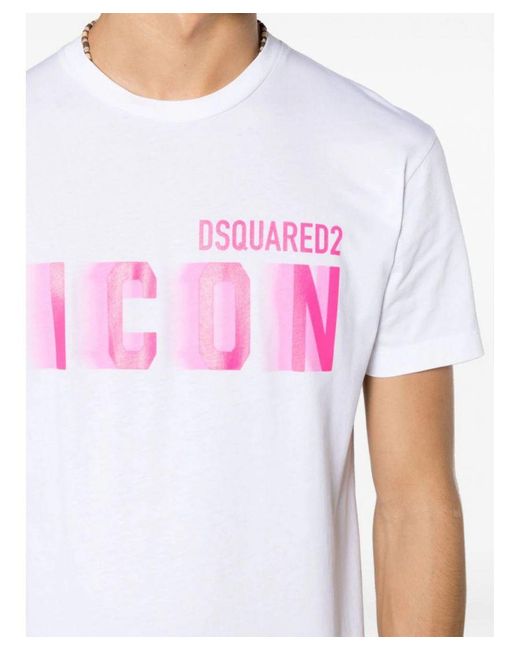DSquared² Icon Blur Cool Pink Logo Katoenen T-shirt In Wit voor heren