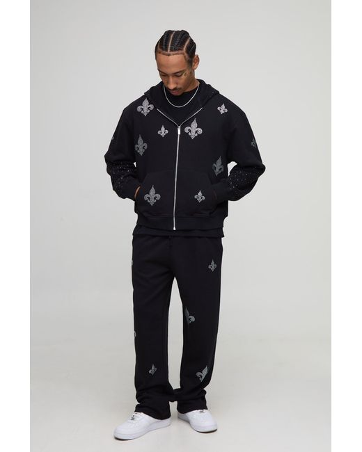 BoohooMAN Blue Oversized Boxy Worldwide Rhinestone Zip Through Hoodie for men