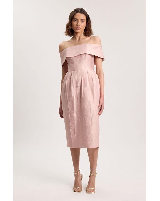 Karen Millen Pink Petite Textured Tailored Twill Bandeau Midi Dress