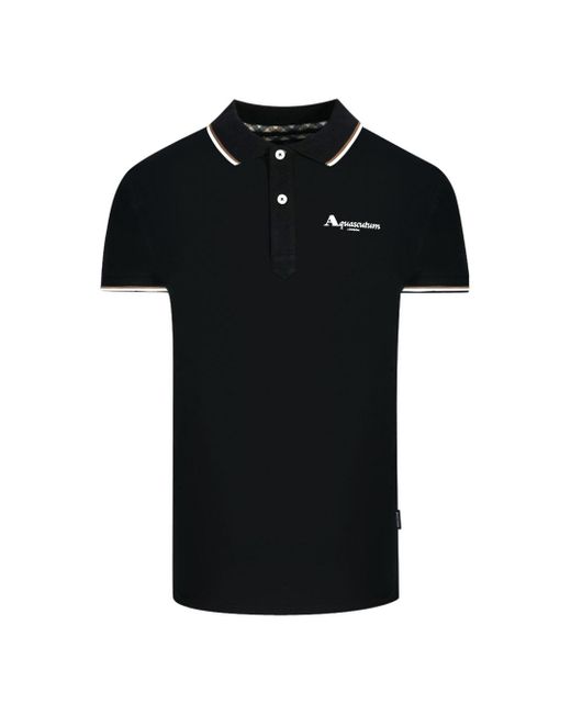 Aquascutum Black London Tipped Polo Shirt Cotton for men