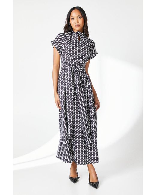 PRINCIPLES White Mono Geo Twist Neck Midi Dress