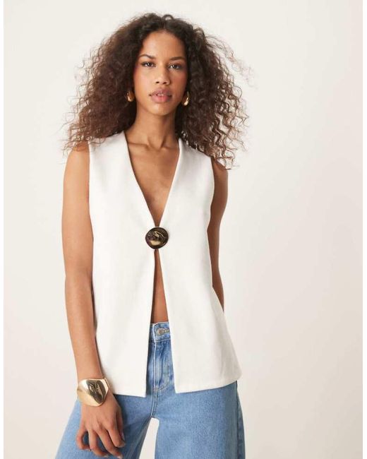 ASOS White Supersoft Longline Waistcoat With Button Detail