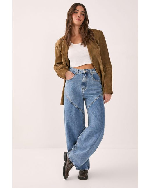 Nasty Gal Blue Seam Detail Barrel Leg Denim Jeans