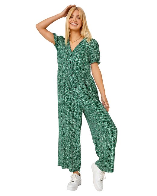D.u.s.k Green Polka Dot Print Culotte Jumpsuit