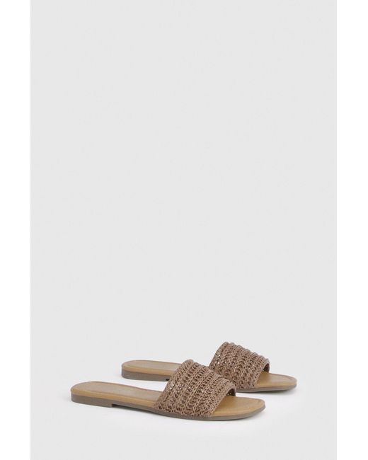 Boohoo Natural Crochet Square Toe Sliders