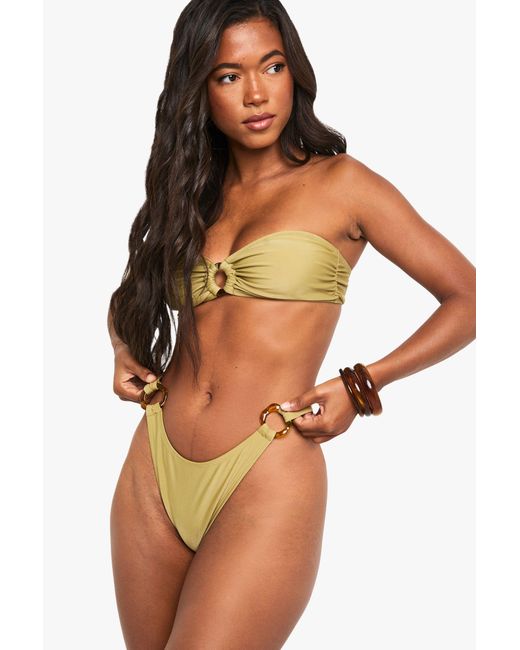 Boohoo Green Resin Hardwear Bandeau Bikini Top