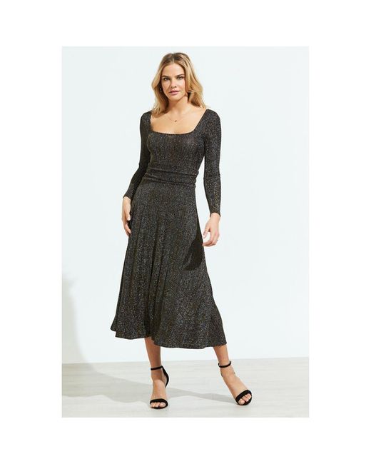 Sosandar White Metallic Stripe Crossover Back Midi Dress
