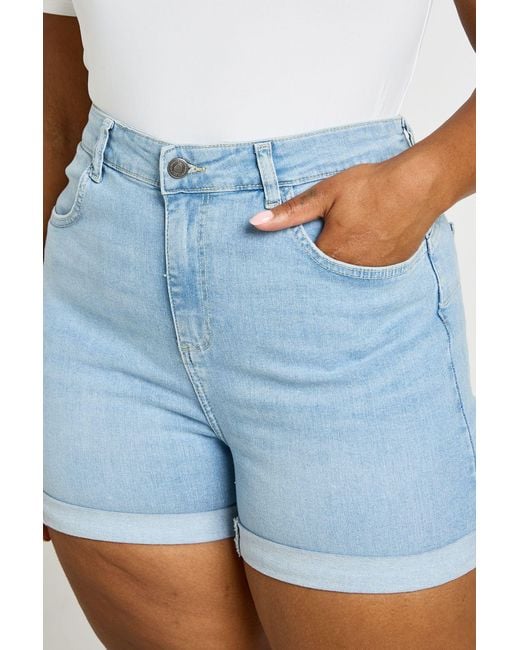 Boohoo Blue Plus High Waist Booty Lifting Denim Short