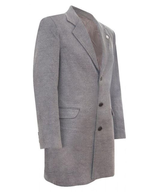 TruClothing Gray Long Wool Slim Fit Overcoat for men