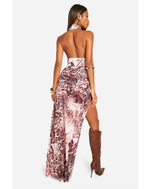 Boohoo White Mixed Floral Print Foldover Waistband Maxi Skirt
