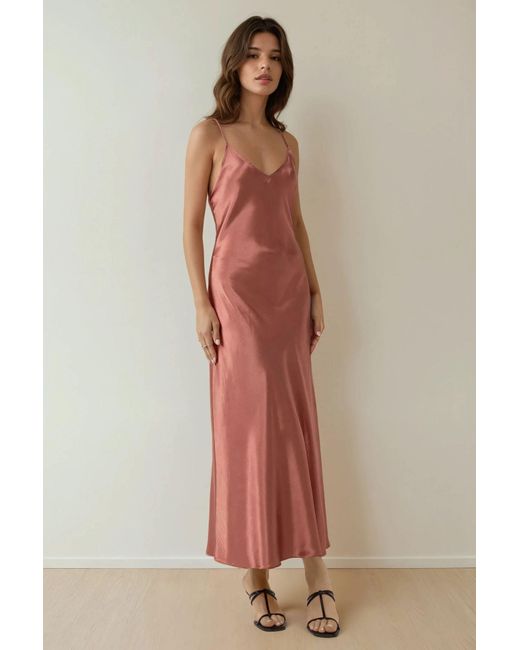 Hiccup Brown Soft Satin V-Neck Maxi Dress