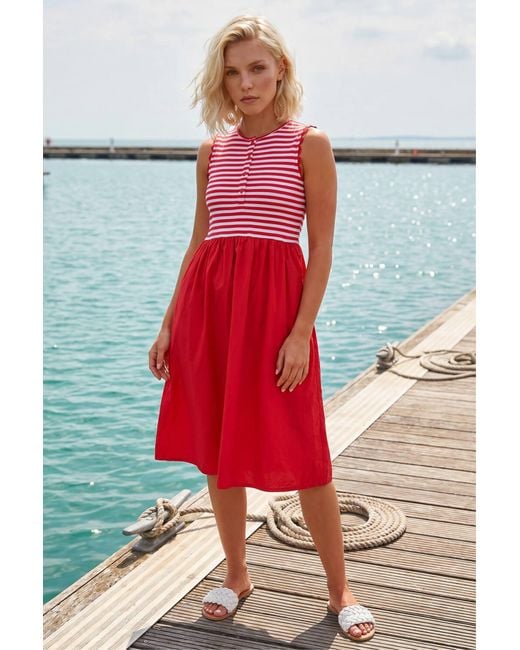 Roman Red Petite Stripe Ribbed Midi Dress
