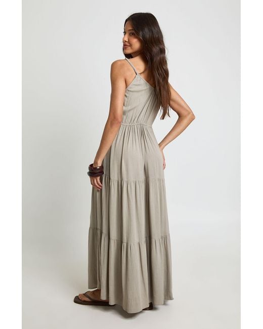 Boohoo Natural Cheesecloth Tiered Beach Maxi Dress