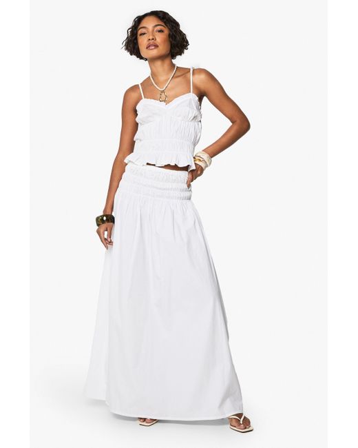 Boohoo White Tall Shirred Waist Poplin Maxi Skirt