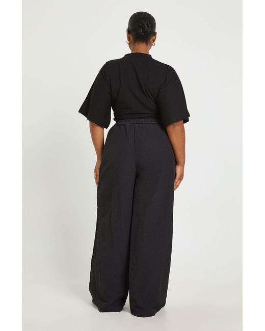 Boohoo Blue Plus Nylon Wide Leg Trouser With Overlay