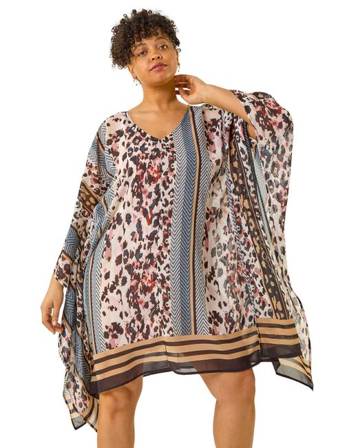 Roman Natural Curve Contrast Print Kaftan