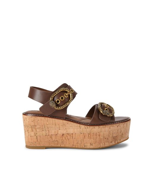 Kurt Geiger Brown Leather Mayfair Flatform Sandals