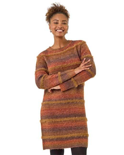 Roman Brown Stripe Knit Jumper Dress