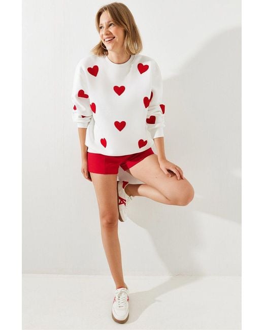 Bianco Lucci Oversized Embroidered Crew Neck Sweatshirt