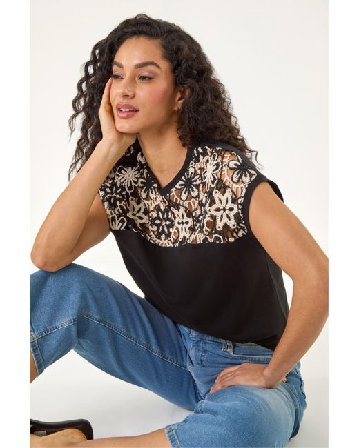 D.u.s.k Blue Cotton Floral Crochet T-Shirt