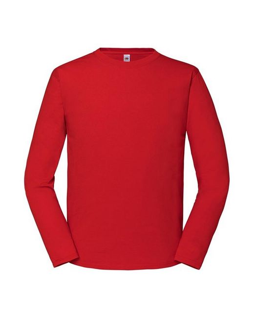 Fruit Of The Loom Red Iconic 195 Premium Ringspun Cotton Long-Sleeved T-Shirt for men