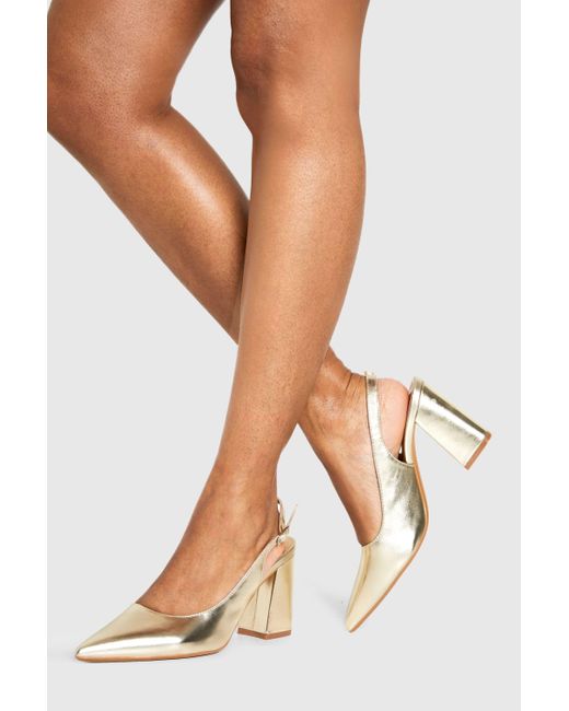Boohoo Metallic Block Heeled Slingback Courts