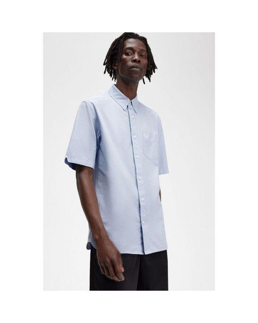 Fred Perry Blue S Short Sleeve Oxford Shirt Medium for men