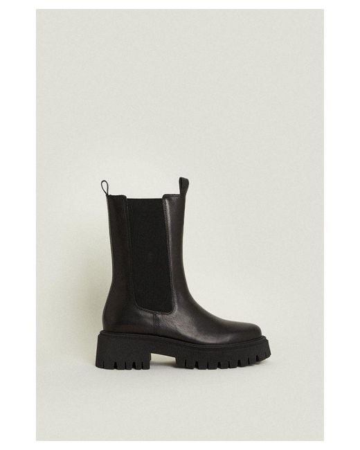 Oasis Black Mid Calf Leather Boot